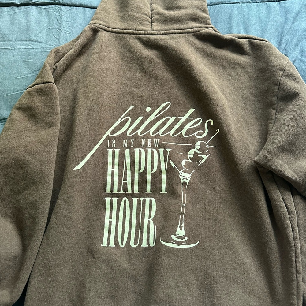 Brown Hoodie with Pilates Graphic